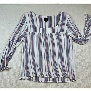 MOD LUSIVE Striped Blouse Tie Sleeve‎ Square Neck Casual Top Size S